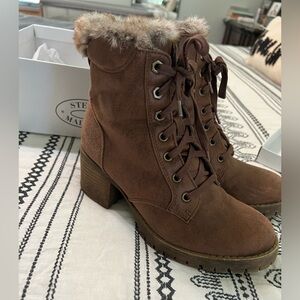 Brown Lace-Up Booties